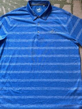 Puma Men's Blue Striped Polo Shirt with Sony Open Hawaii logo